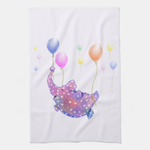 Elephant Flying Kitchen Towel Colorful Balloons Geschirrtuch