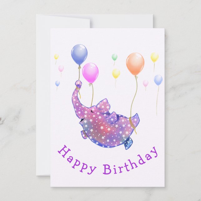 Elephant Flying with Balloons Baby Birthday Card (Vorderseite)