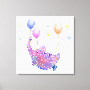 Elephant Flying with Balloons Funny Canvas Print Leinwanddruck