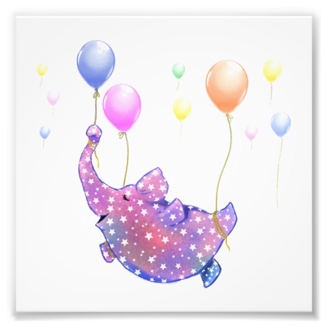 Elephant Flying with Balloons Funny Foto Print (Vorne)