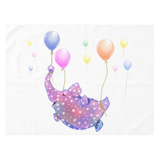 Elephant Flying with Balloons Funny Tablecloth Tischdecke (Vorderseite (Horizontal))