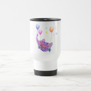 Elephant Flying with Balloons Funny Travel Mug Reisebecher