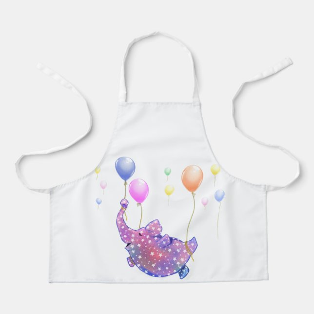 Elephant Flying with Colorful Balloons Funny Apron Schürze (Vorderseite)