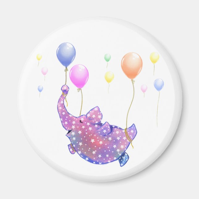 Elephant Flying with Colorful Balloons Magnet (Vorne)
