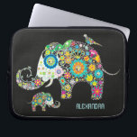 Elephant Form farbenfrohe Retro-Blume Laptopschutzhülle<br><div class="desc">Farbenfrohe Retro-Blume in einer Form auf einem Elefanten vor schwarzem Hintergrund. Der Elefant und der Vogel können entfernt werden. Diamantenstruktur und mit Diamantbolzen (Bild nicht echte Diamanten) dekoriert. Verfügbar auf anderen Produkten.</div>