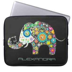 Elephant Form farbenfrohe Retro-Blume Laptopschutzhülle