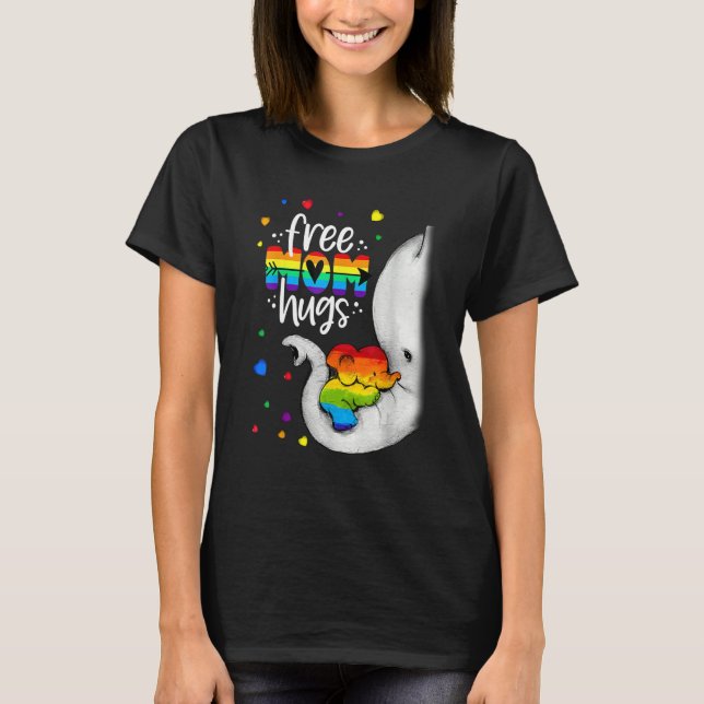 Elephant Free Mom Hugs Rainbow LGBTQ LGBT Pride Mo T-Shirt (Vorderseite)