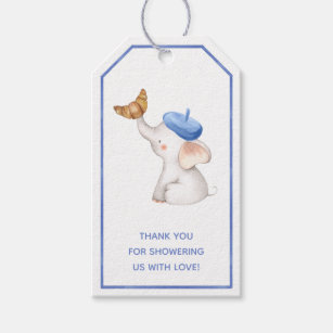 Elephant French Blue Boy Baby Shower Card Geschenkanhänger