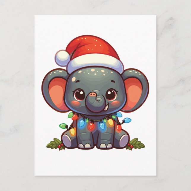 Elephant frohe Weihnachts-Wintertiere Elefanten Feiertagspostkarte (Vorderseite)