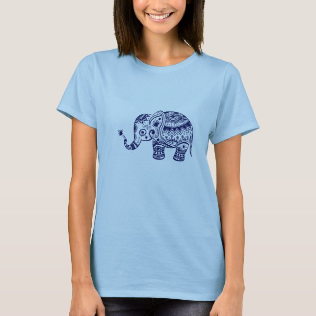 Elephant für Niedliche Blume in Navy Blue Tones T-Shirt (Vorderseite)