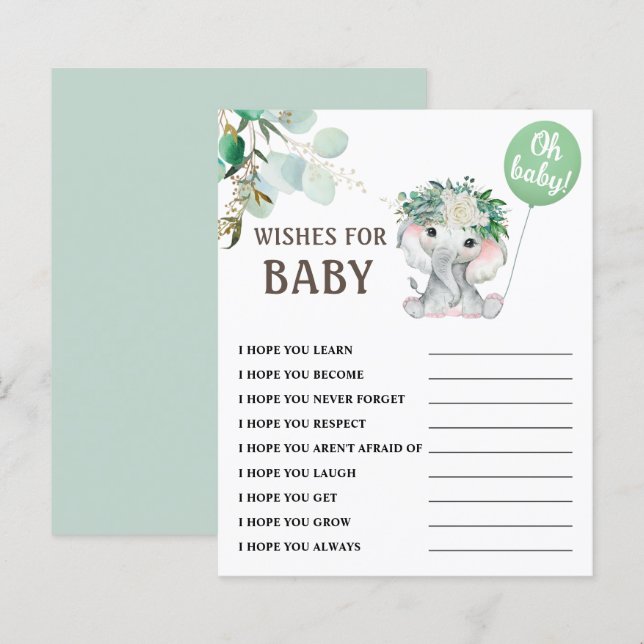 Elephant Gender Neutral Baby Shower Game (Vorne/Hinten)