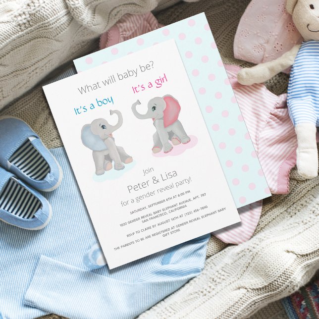 Elephant Gender Reveal Party Baby Shower Einladung (Von Creator hochgeladen)