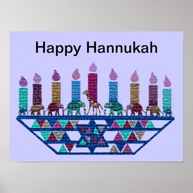 Elephant Geometric Hannukah Menorah Print Poster (Vorne)