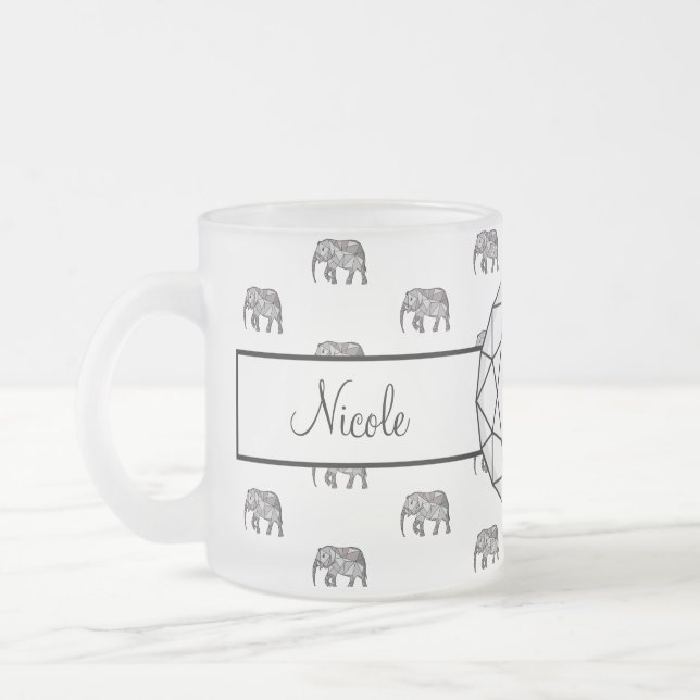 Elephant Geometric Monogram Black and White Two-T Mattglastasse (Links)