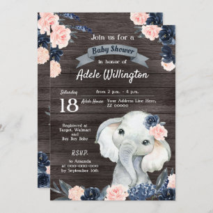 Elephant Geschenk Wasserfarben Blumennavy Pink Hol Einladung