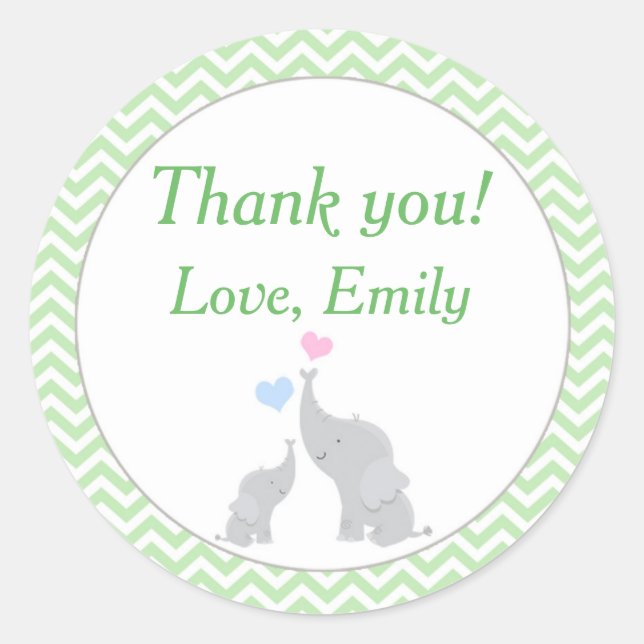 Elephant Gevor Label Mint Green Unisex Baby Dusche Runder Aufkleber (Vorderseite)
