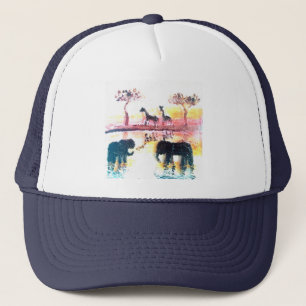 Elephant, Giraffe Safari Sunset Art Truckerkappe