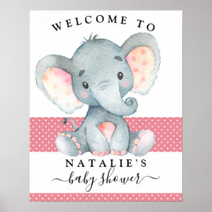 Elephant Girl Baby Dusche Pink Begrüßungszeichen Poster