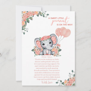 Elephant Girl Baby Shower Dankeskarte