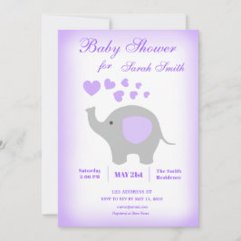 Elephant Girl Baby Shower Einladung Lila Hearts