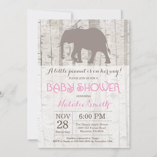 Elephant Girl Baby Shower Einladung Rustikal (Vorderseite)