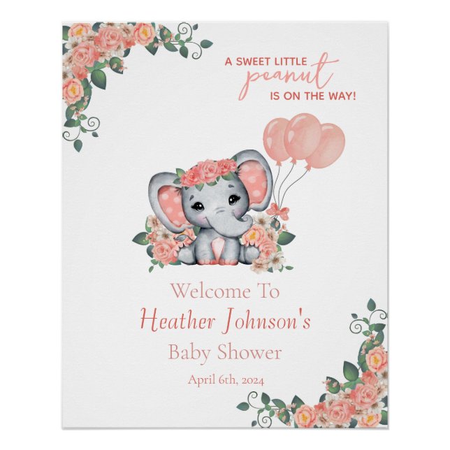 Elephant Girl Baby Shower Poster (Vorderseite)