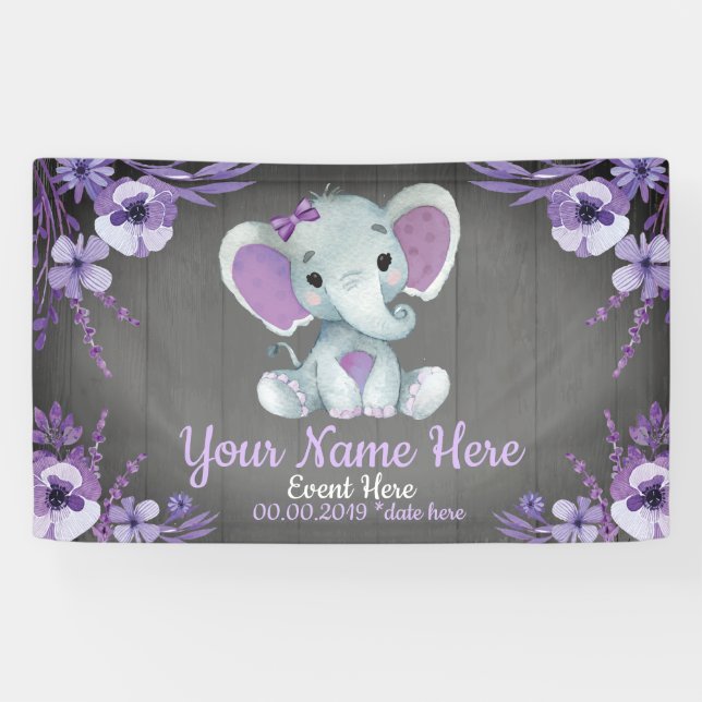 Elephant Girl Lila Background Banner Floral (Horizontal)