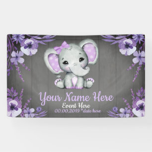 Elephant Girl Lila Bow Backdrop Banner Floral