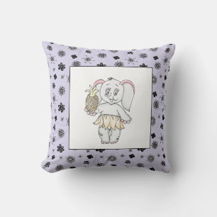 Elephant Girl Modern Baby for Kids Gray Lavendel Kissen