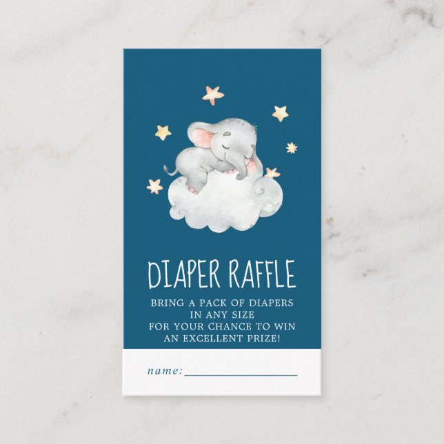 Elephant Girl | Navy Baby Duwer Diaper Raffle Begleitkarte (Vorderseite)