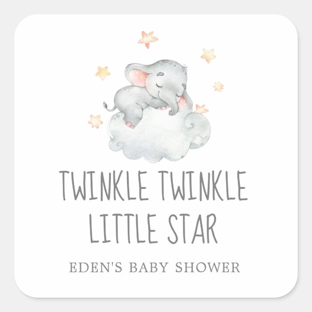 Elephant Girl Twinkle Twinkle Little Star Gevor Quadratischer Aufkleber (Vorderseite)