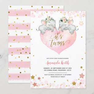 Elephant Girl Twins Kinderdusche Einladung