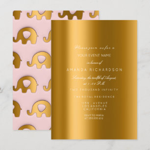 Elephant Glitzer Pink Gold Geburtstagsdusche Party Einladung