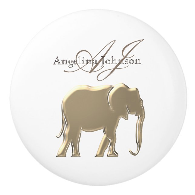 Elephant Gold Elegant Monogram Name Keramikknauf (Vorderseite)