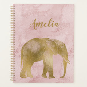 Elephant Gold Pink Suede Planner Planer