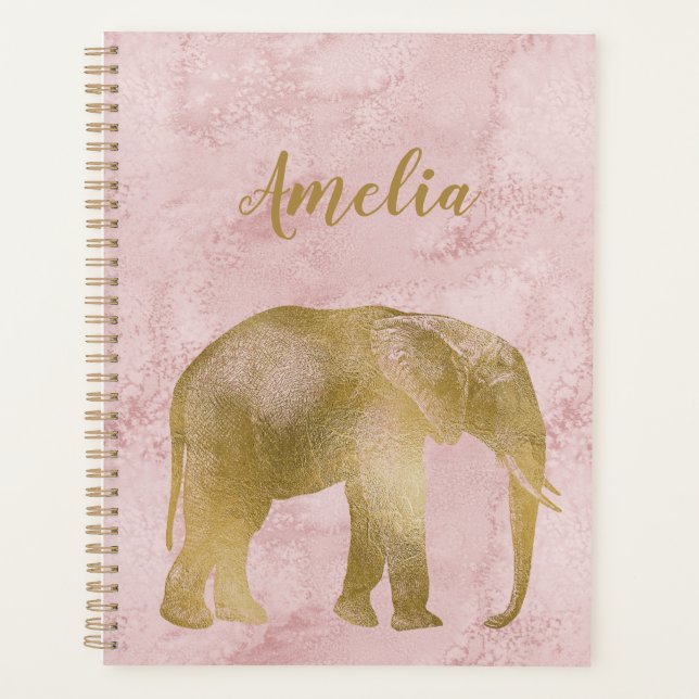 Elephant Gold Pink Suede Planner Planer (Vorderseite)