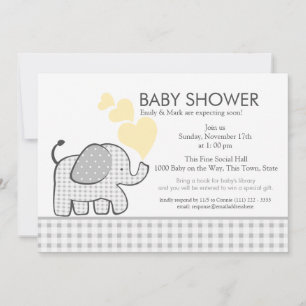 Elephant Gray Gingham Baby Shower Einladung