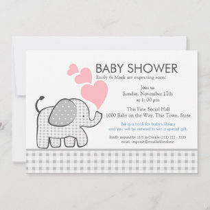 Elephant Gray Gingham Baby Shower Einladung