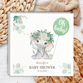 Elephant Green Balloon Oh Boy Baby Shower Serviette