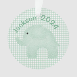 Elephant Green Kariert Gingham Personalisiert Kind Ornament