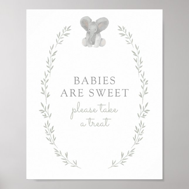 Elephant Greenery Baby Shower Babies sind süß Poster (Vorne)