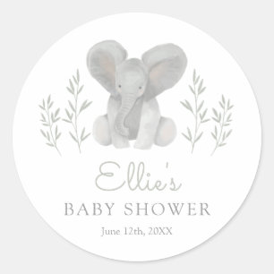 Elephant Greenery Baby Shower Runder Aufkleber
