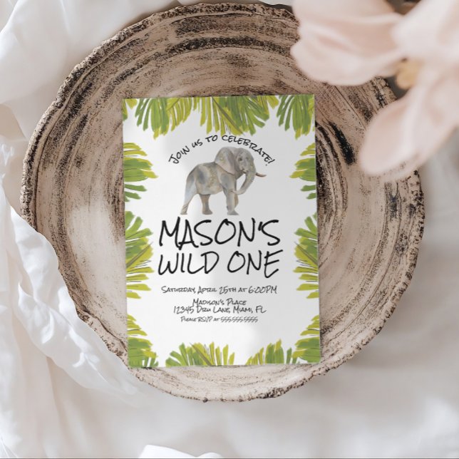 Elephant Greenery First Birthday Einladung (Von Creator hochgeladen)