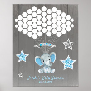 Elephant Guest Book Page Alternative Rustic Blue Poster