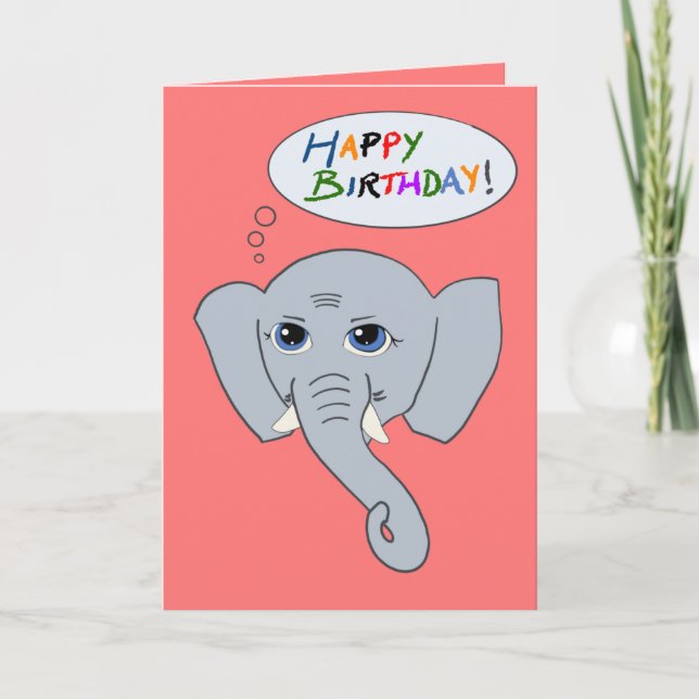 Elephant Happy Birthday Card (Rosa) Karte (Vorderseite)
