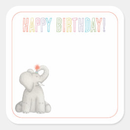 Elephant Happy Birthday Gift Tag Grußkarte Quadratischer Aufkleber