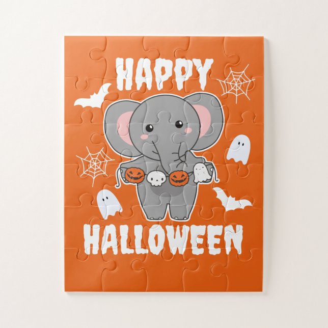 Elephant Happy Halloween Pumpkin Bat Kostüm Puzzle (Vertikal)