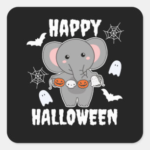 Elephant Happy Halloween Pumpkin Bat Kostüm Quadratischer Aufkleber