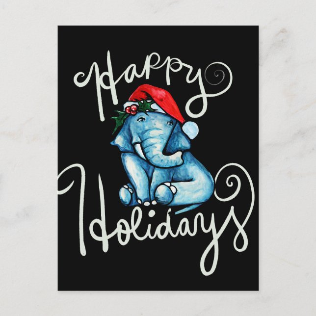 Elephant Happy Holidays Nature holly yule art      Postkarte (Vorderseite)