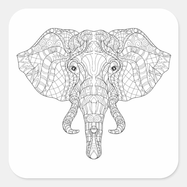 Elephant Head Doodle 2 Quadratischer Aufkleber (Vorderseite)